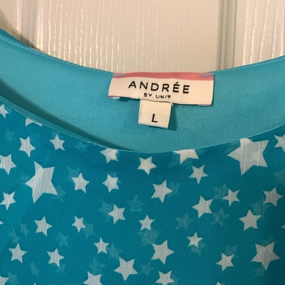 Andree by Unit Teal Star Print Blouse Large EUC - Picture 2 of 5